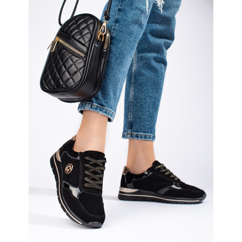 Chaussures de sport en cuir noir Shelovet le noir 2