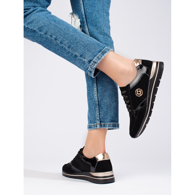 Chaussures de sport en cuir noir Shelovet 1