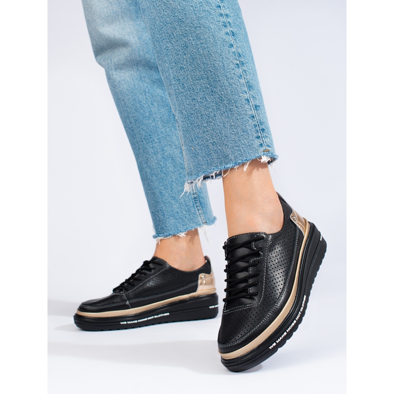 Chaussures de sport en cuir noir Shelovet le noir 1 Chaussures de sport en cuir noir Shelovet le noir 1