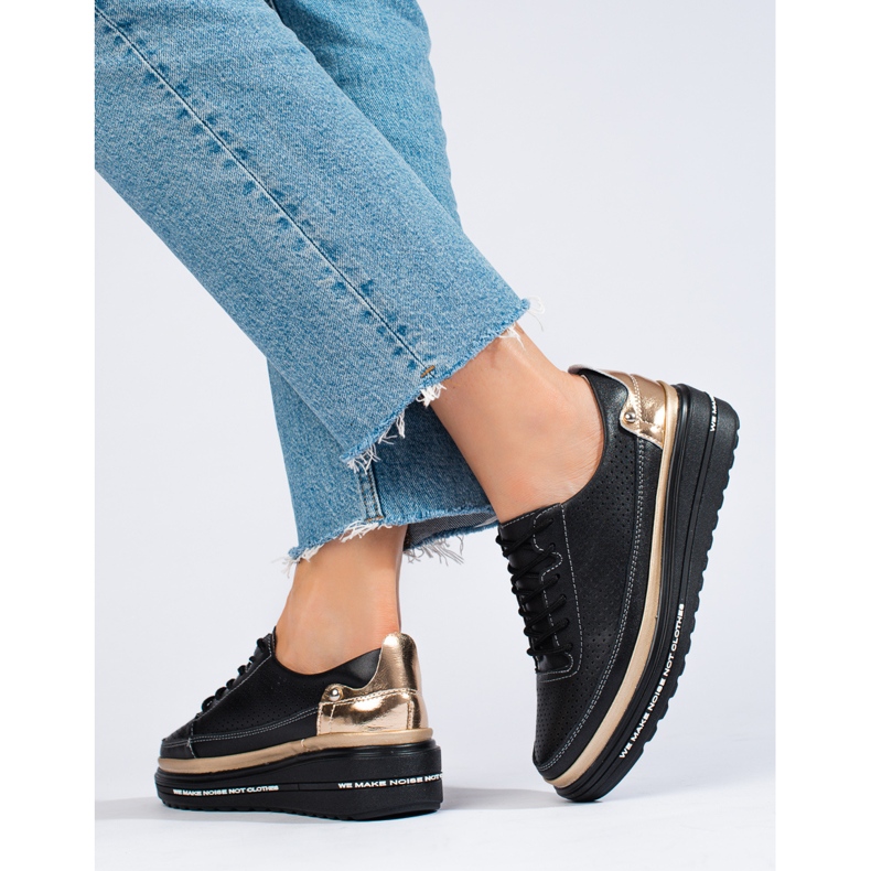 Chaussures de sport en cuir noir Shelovet le noir 2 Chaussures de sport en cuir noir Shelovet le noir 2