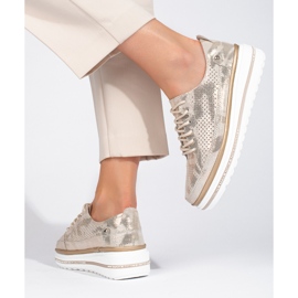 Chaussures de sport à lacets en cuir doré Shelovet d'or 2