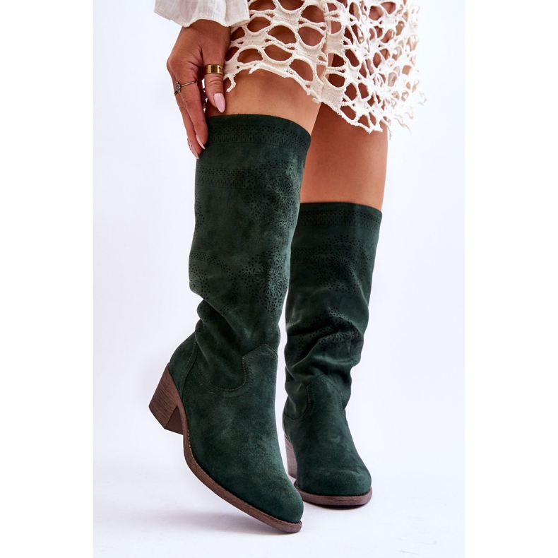 Boots Femme Daim Ajouré Vert Enriss 1