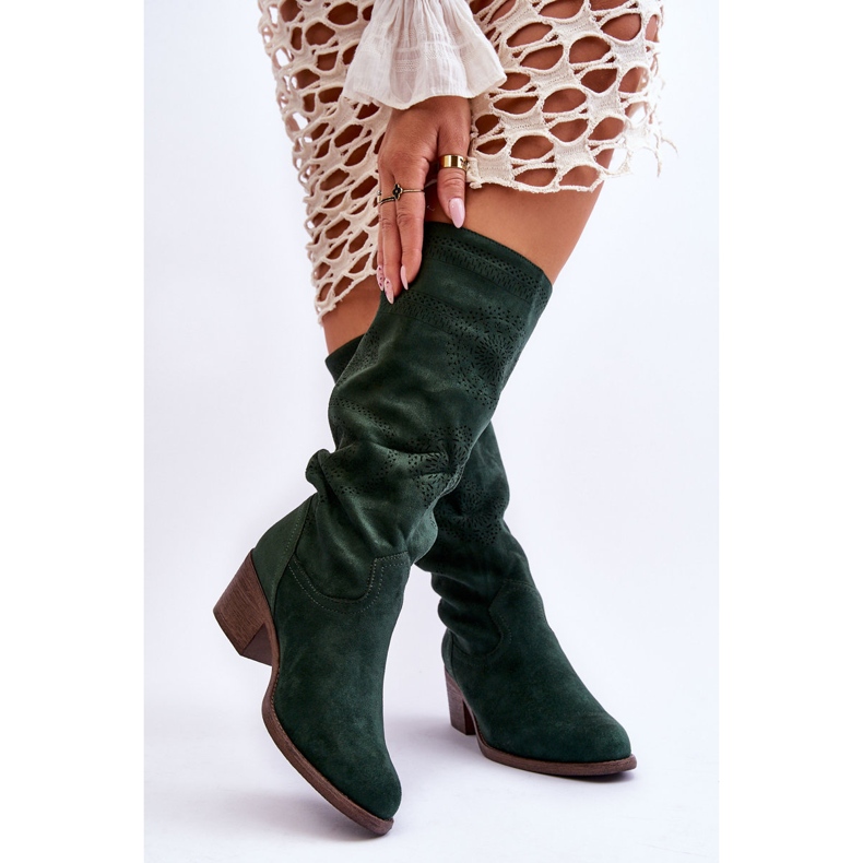 Boots Femme Daim Ajouré Vert Enriss 2