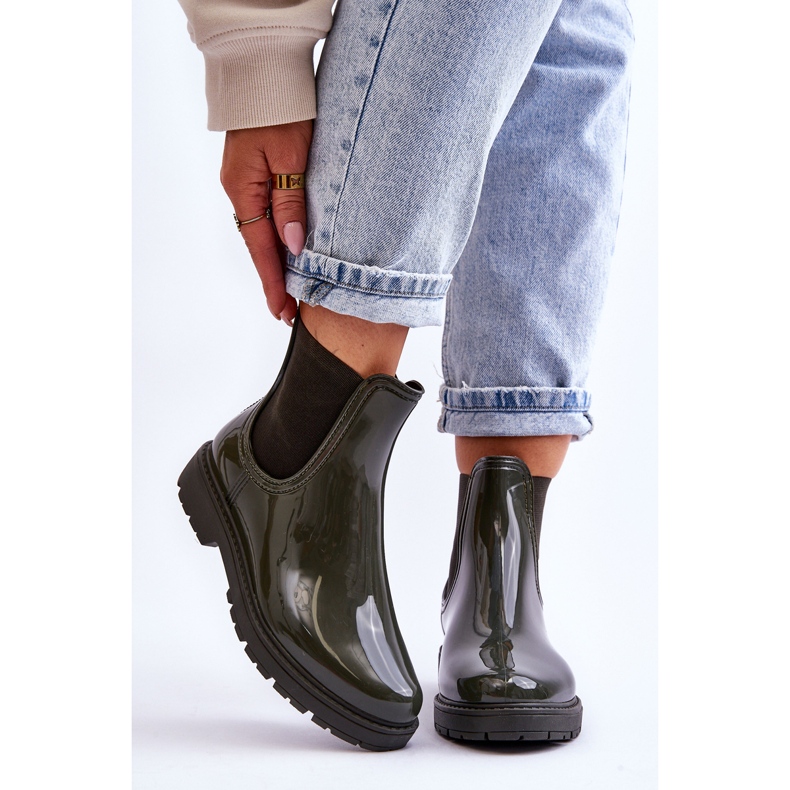 BM Bottines Chelsea Slip On Galoches Femme Vert Foncé Larone 1