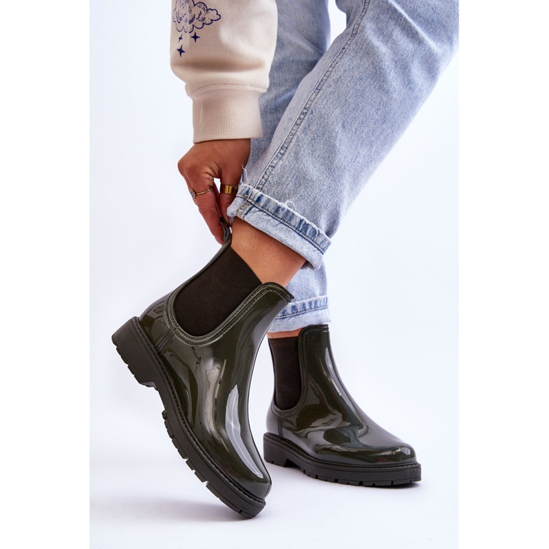 BM Bottines Chelsea Slip On Galoches Femme Vert Foncé Larone 2