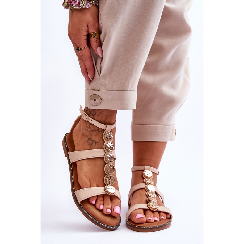 PG1 Sandales Femme Avec Ceinture Décorative Beige Rochelle 1