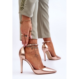 PG1 Escarpins À Talons Hauts Avec Bout Pointu Reflet Or Rose 3