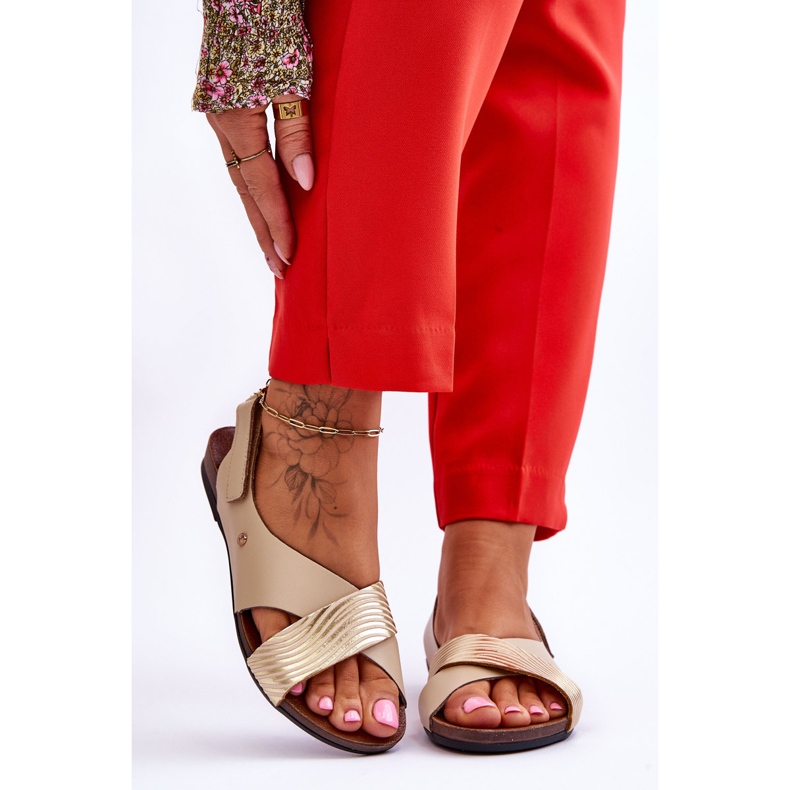 Lemar Sandales en cuir à scratch Addison dorées et beiges 1