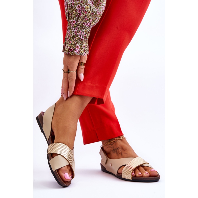 Lemar Sandales en cuir à scratch Addison dorées et beiges 2