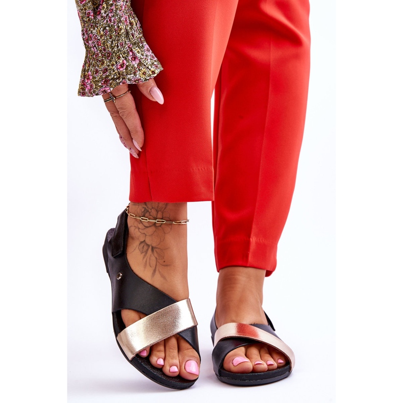 Lemar Sandales En Cuir Avec Addison Noir Et Or le noir 1