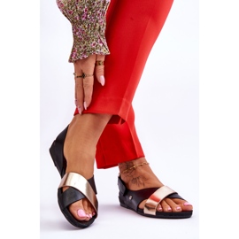 Lemar Sandales En Cuir Avec Addison Noir Et Or 2