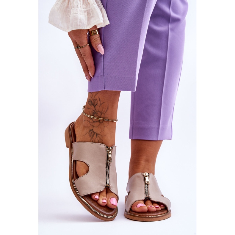 Lemar Chaussons Femme Avec Fermeture Éclair Décorative Beige Clarence 1