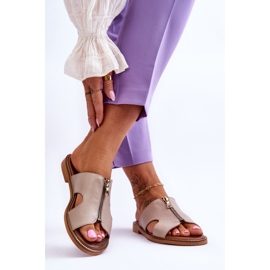 Lemar Chaussons Femme Avec Fermeture Éclair Décorative Beige Clarence 2