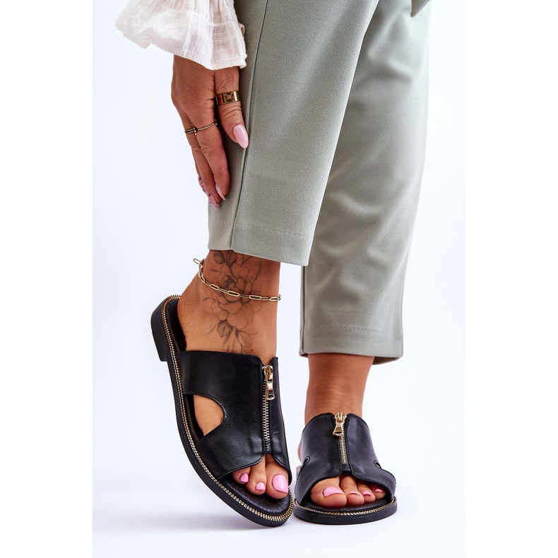 Lemar Chaussons Femme Avec Fermeture Éclair Décorative Noir Clarence 1