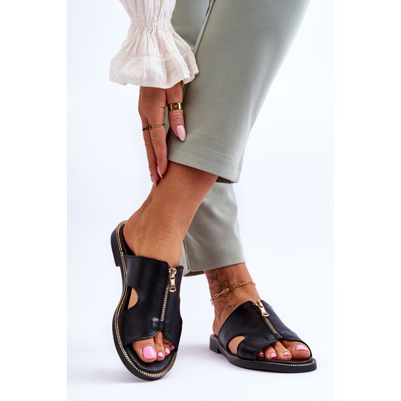 Lemar Chaussons Femme Avec Fermeture Éclair Décorative Noir Clarence 2