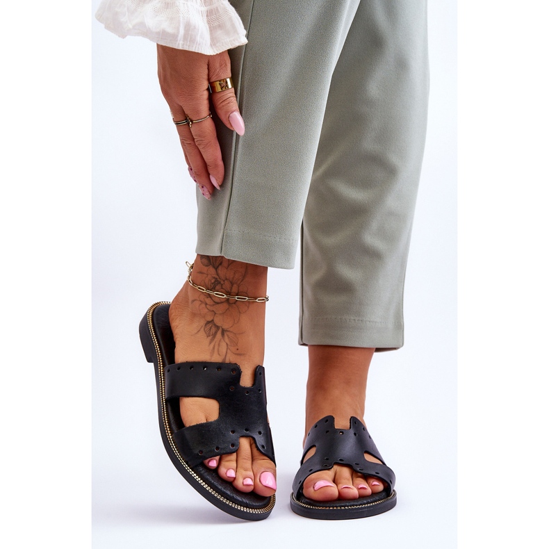 Lemar Chaussons Femme Avec Découpes Décoratives Noir Emily 1