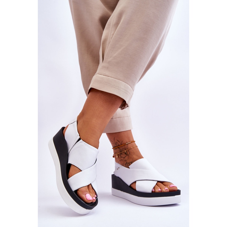 Lemar Sandales compensées en cuir blanches Morgan 2