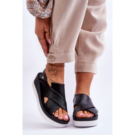 Lemar Sandales compensées en cuir noires Morgan 1