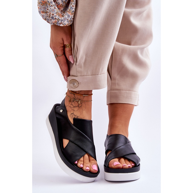 Lemar Sandales compensées en cuir noires Morgan le noir 1