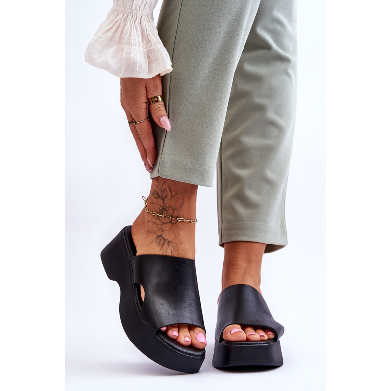 Lemar Chaussons Plateformes Cuir Femme Noir Lucami le noir 1