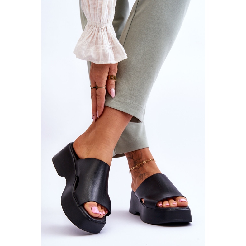 Lemar Chaussons Plateformes Cuir Femme Noir Lucami 2