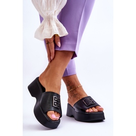 Lemar Chaussons à plateforme en cuir pour femmes avec ornements Noir Renna 2