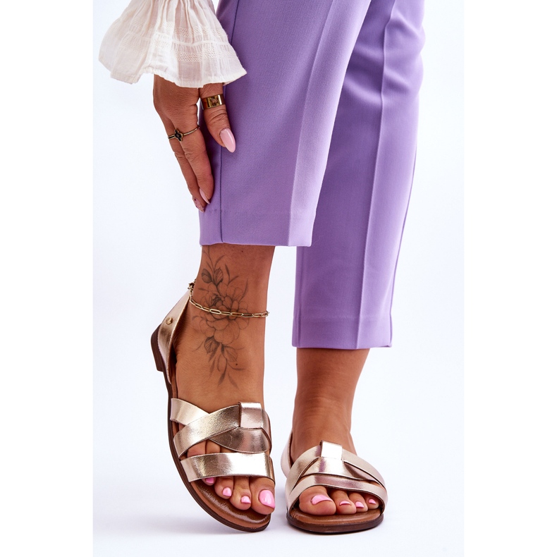 Zazoo Sandales à enfiler confortables en cuir doré Kayla d'or 1