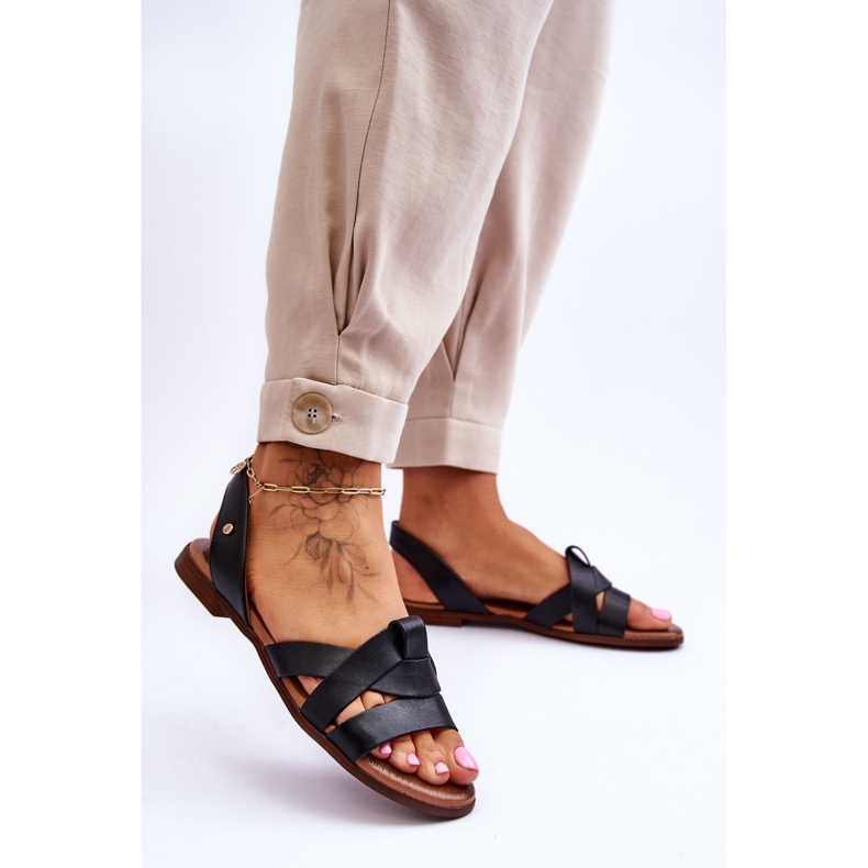 Zazoo Sandales à enfiler confortables en cuir noir Kayla 2