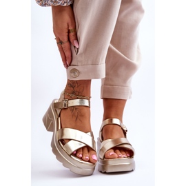 PS1 Sandales Hillary dorées à talons massifs pour femmes 1