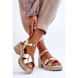 PS1 Sandales Hillary dorées à talons massifs pour femmes 2