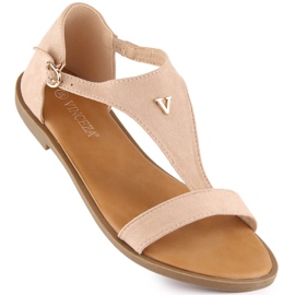 Sandales plates en daim beige pour femmes Vinceza 17270 1