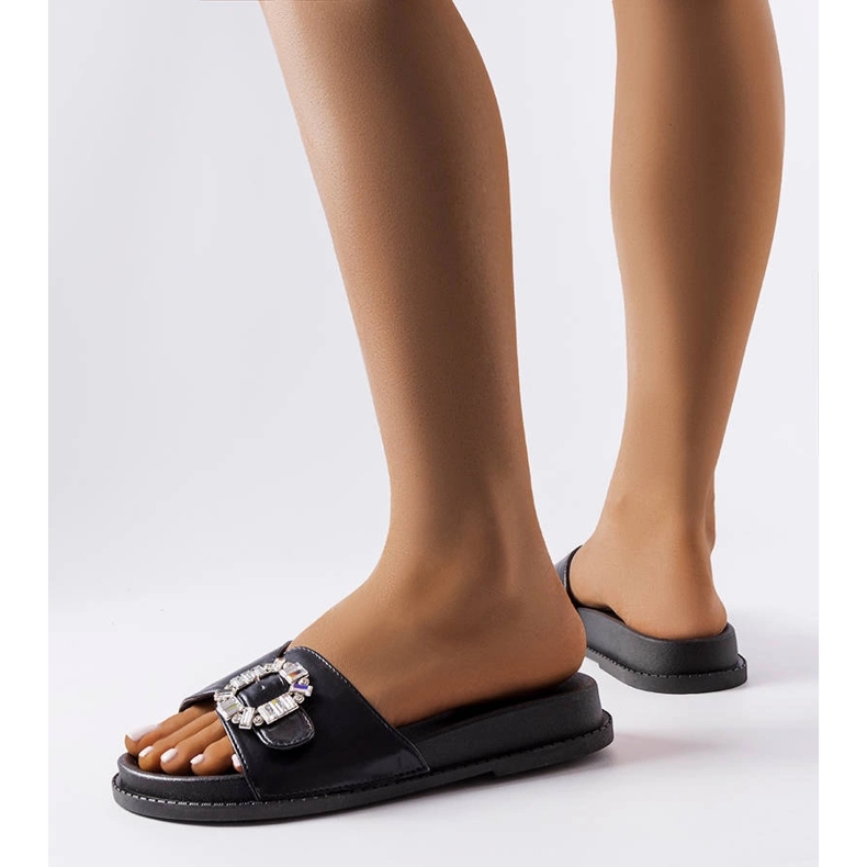 Claquettes noires ornées de strass Griegsvei le noir 2