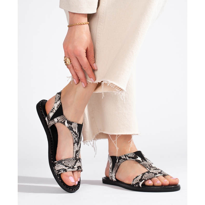 Sandales plates à imprimé serpent Shelovet gris 1