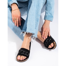 W. Potocki Chaussons femme en daim noir avec chaîne Potocki 1