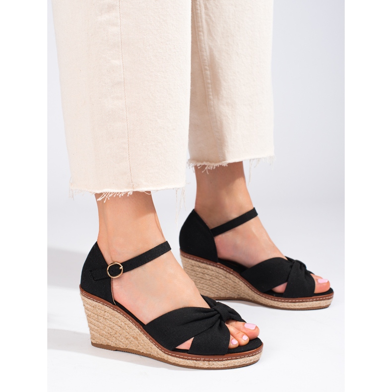 Sandales espadrilles compensées noires Shelovet 1