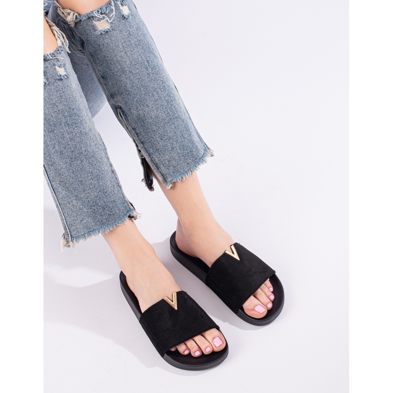 Chaussons Shelovet classiques en daim noir pour femmes 1