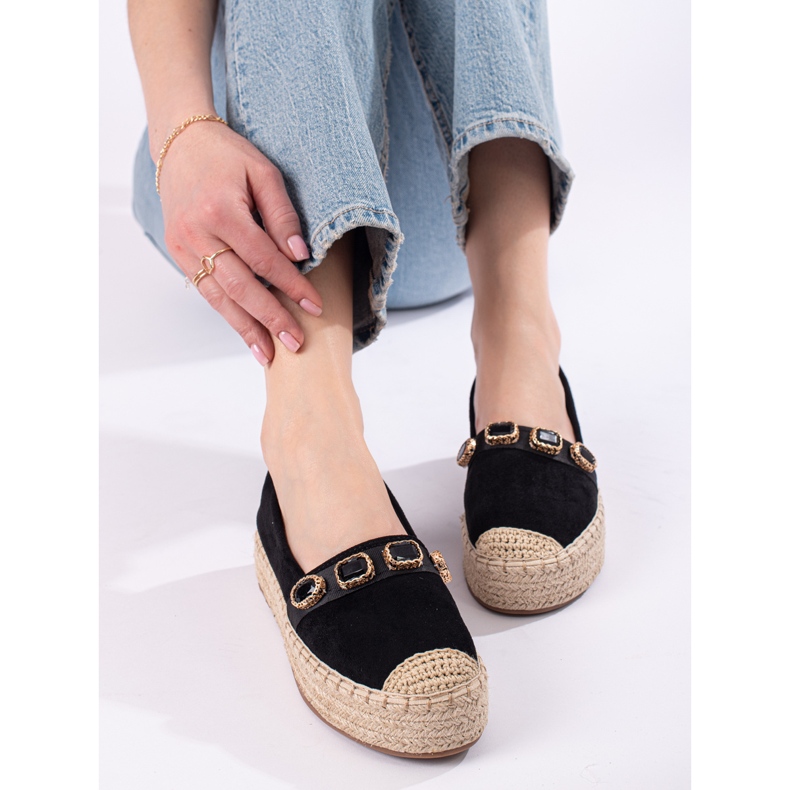Espadrilles pour femmes sur la plate-forme Shelovet en daim noir 1