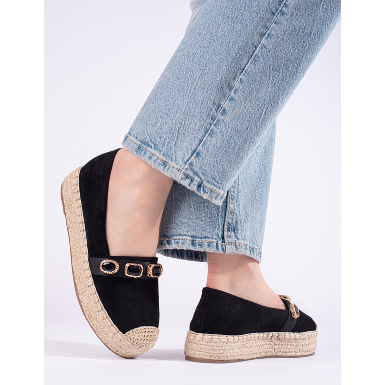 Espadrilles pour femmes sur la plate-forme Shelovet en daim noir 2