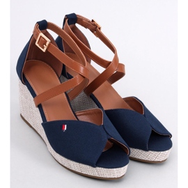 Sandales compensées à bout ouvert de Berna Navy bleu 2