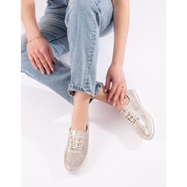 Chaussures ajourées en cuir pour femmes sur la plate-forme dorée Shelovet d'or 1 Chaussures ajourées en cuir pour femmes sur la plate-forme dorée Shelovet d'or 1