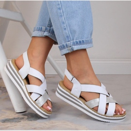 Sandales compensées confortables pour femmes en cuir blanc Rieker V0279-80 blanche 4
