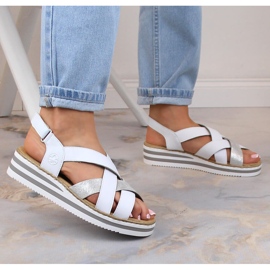 Sandales compensées confortables pour femmes en cuir blanc Rieker V0279-80 blanche 5