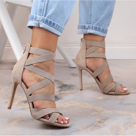 Sandales à talons hauts en daim beige pour femme Potocki LE20016 5