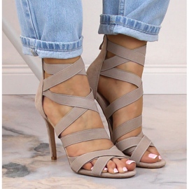 Sandales à talons hauts en daim beige pour femme Potocki LE20016 6