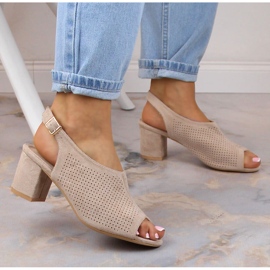 Sandales en daim ajouré beige pour femme Potocki LE20003 4