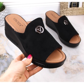 Chaussons compensés en daim noir pour femme Vinceza 10907 le noir 1
