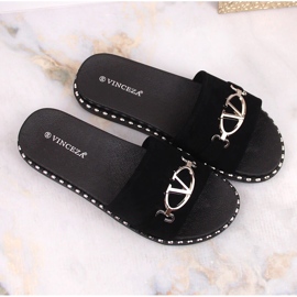 Chaussons en daim pour femmes avec une décoration noire Vinceza 30183 le noir 4