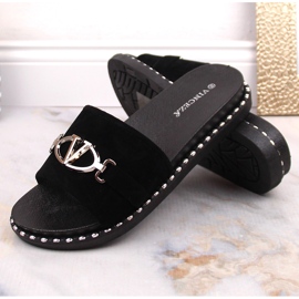 Chaussons en daim pour femmes avec une décoration noire Vinceza 30183 le noir 5