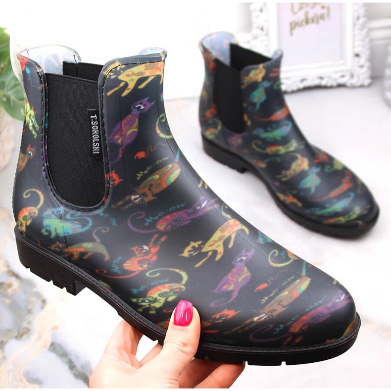 Bottes imperméables pour femmes avec des chats T.Sokolski KAL23-06 noir 1