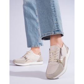 Chaussures de sport en cuir pour femmes Shelvt, beige 1